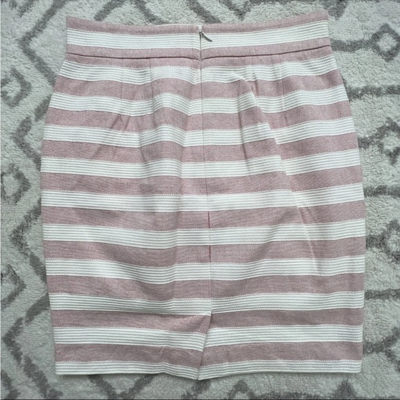 loft pencil skirt 2P pink white stripe chambray w buttons & pockets - Picture 2 of 8